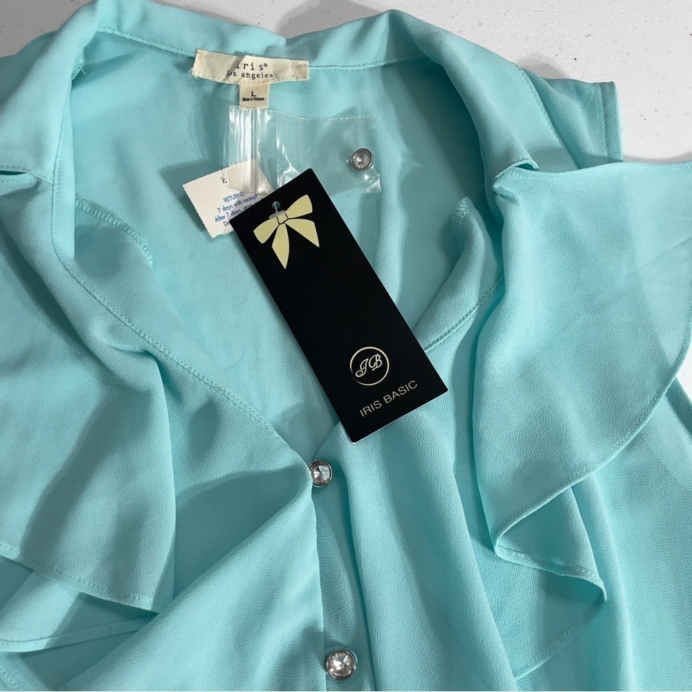 Iris Los Angeles Aqua blue Top Sheer Sleeveless Lace Knot Tie Large - Picture 9 of 11